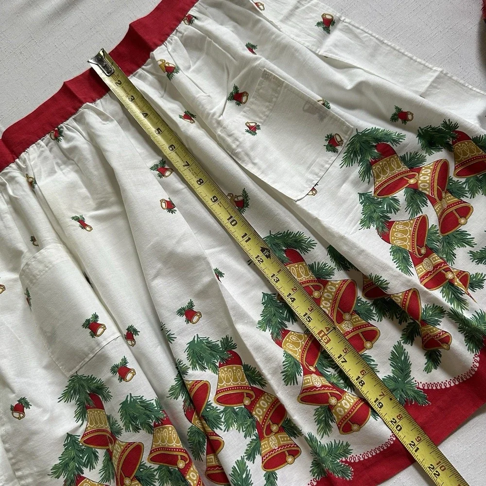 Vtg MCM Christmas Half Apron 1950s Holly Berry Festive Bells 21.5